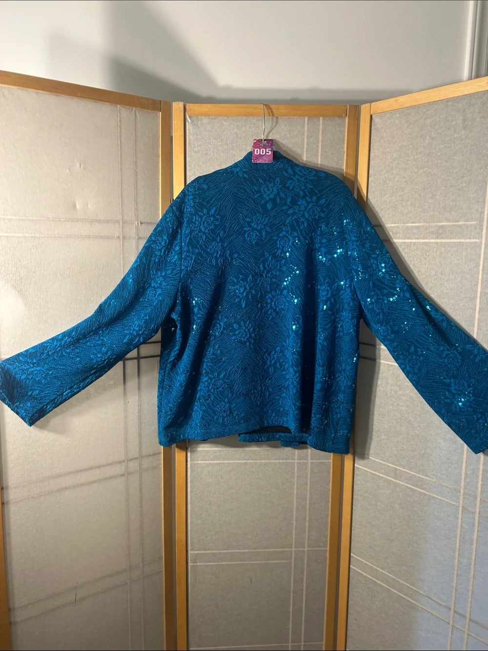 Teal Sequined Two-Piece Jacket & Tank Set - Picture 2 of 9